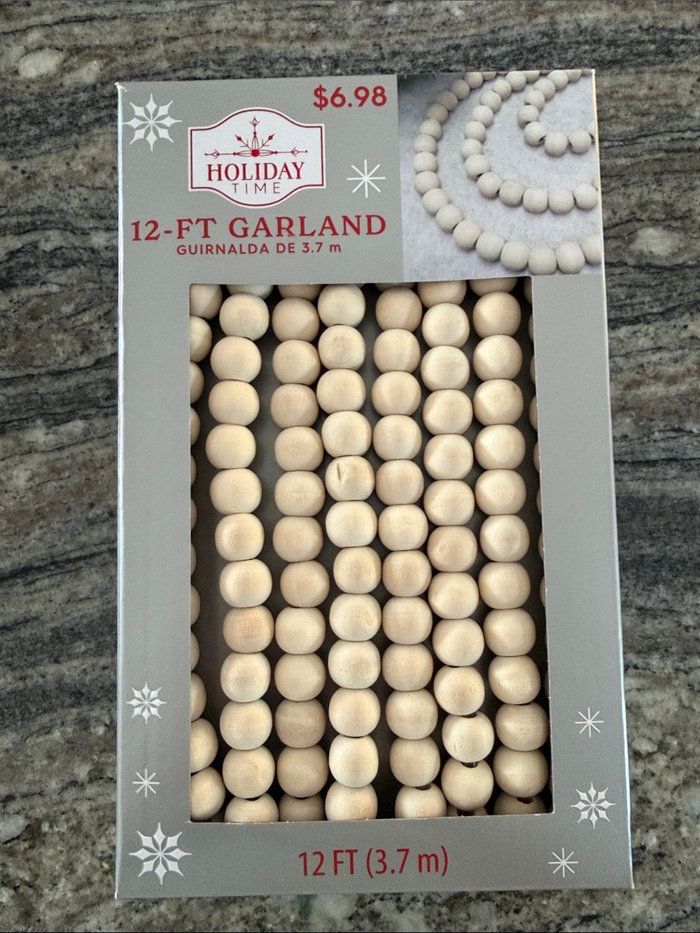 Holiday Time Natural Wood Bead Garland - Light Cream